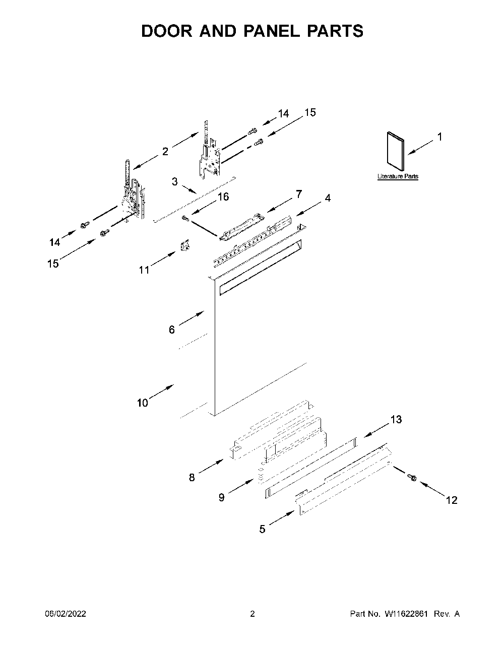 Door And Panel Parts Diagram and Parts List for KDFM404KBS1  KitchenAid Dishwasher