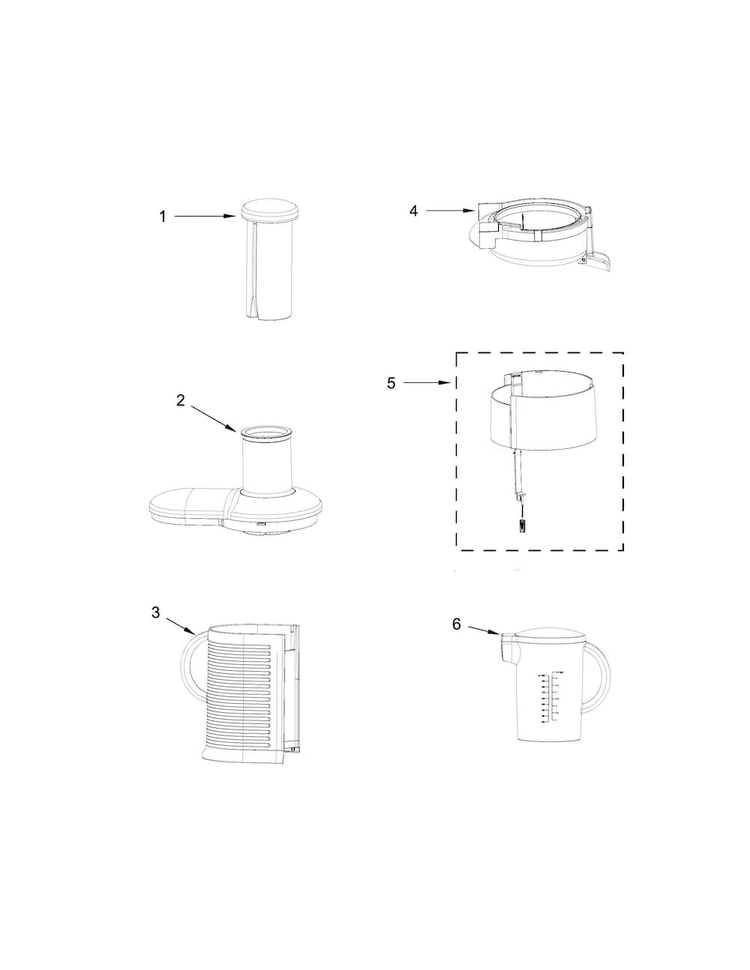 Attachment Parts Diagram and Parts List for 5KVJ0332EER0  KitchenAid Juicer