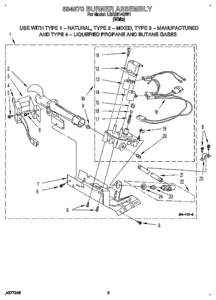 694670 BURNER ASSEMBLY Diagram and Parts List for LGR2614BW1  Whirlpool Dryer