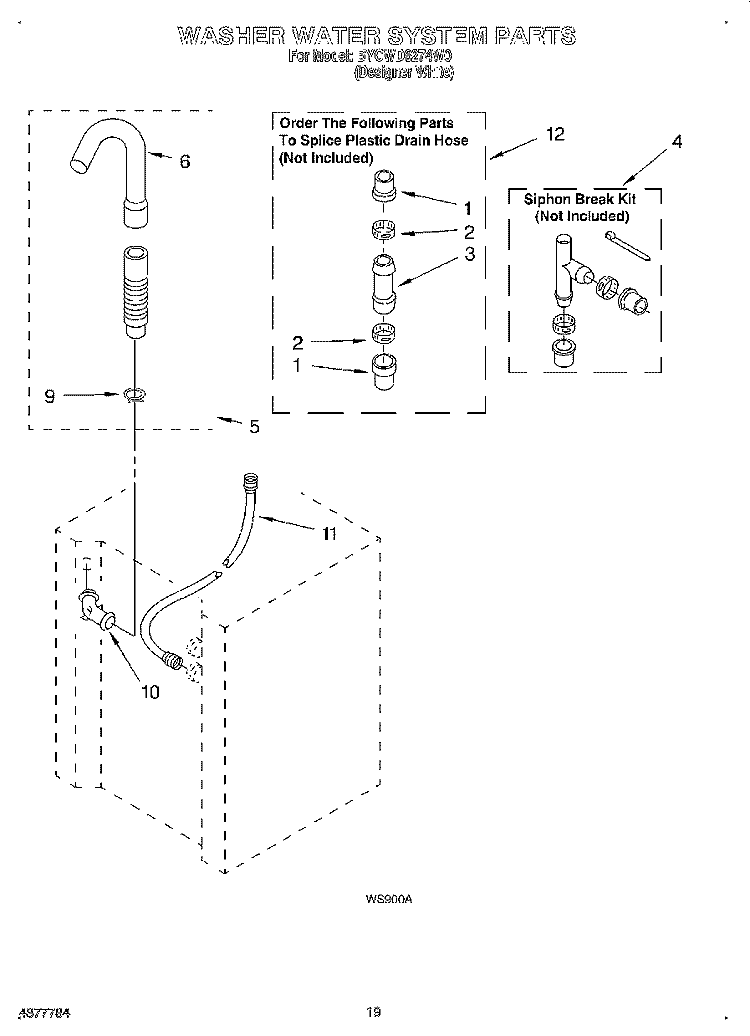 WASHER WATER SYSTEM Diagram and Parts List for BYCWD6274W0  Crosley Washer Dryer Combo