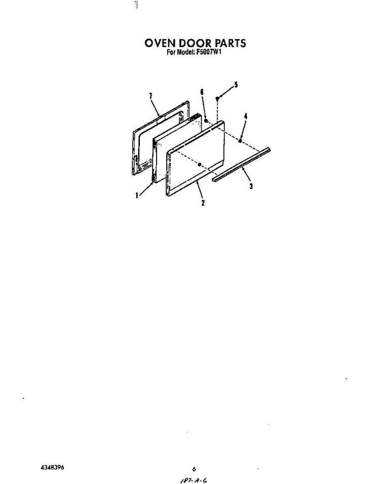 Oven Door Diagram and Parts List for F5007*1  Roper Range