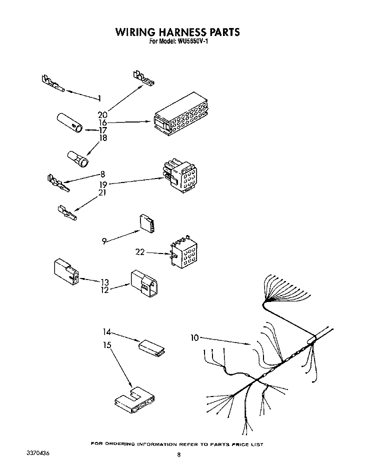 WIRING HARNESS Diagram and Parts List for WU5650V1  Roper Dishwasher