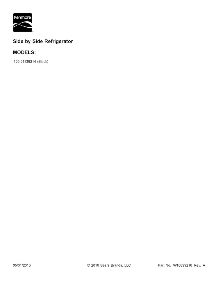 Cover Sheet Diagram and Parts List for 10651139214  Kenmore Refrigerator