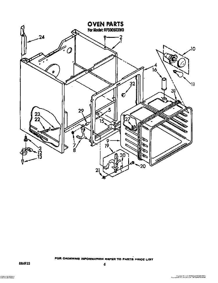 OVEN (CONTINUED) Diagram and Parts List for RF3305XXN0  Whirlpool Range