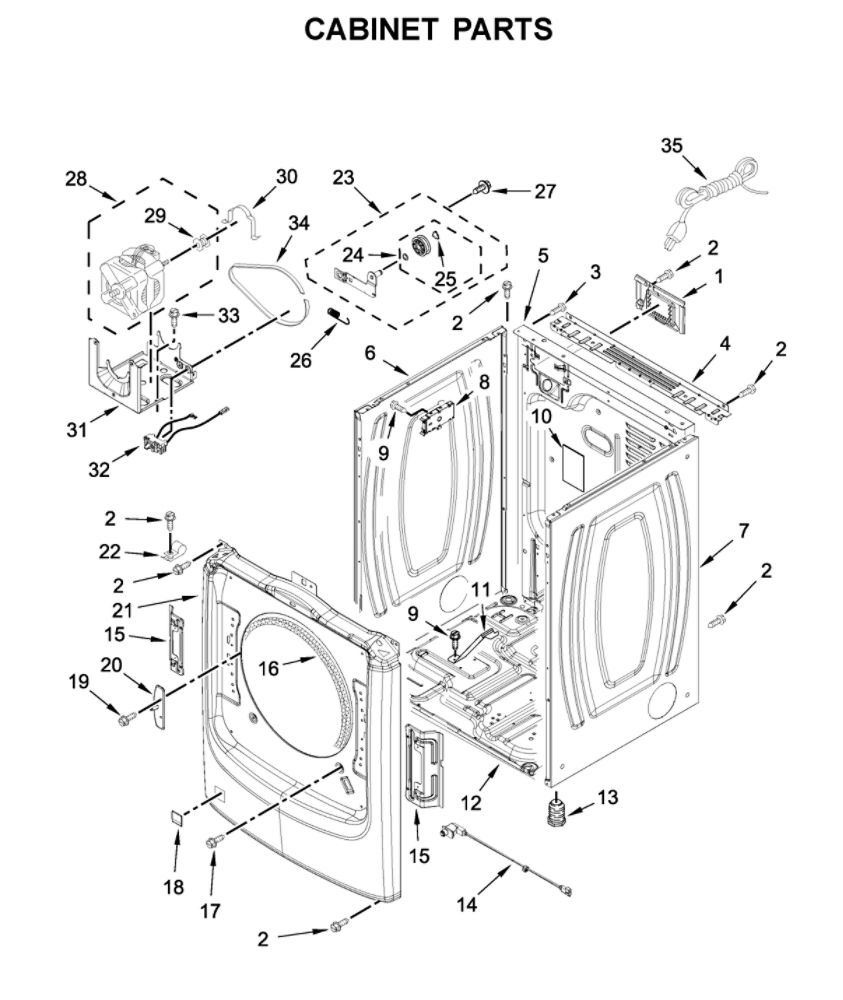 Cabinet Parts Diagram and Parts List for WGD5620HW0  Whirlpool Dryer