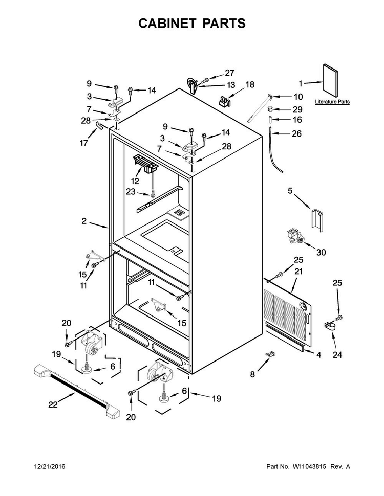 Cabinet Parts Diagram and Parts List for WRF535SWHV00  Whirlpool Refrigerator
