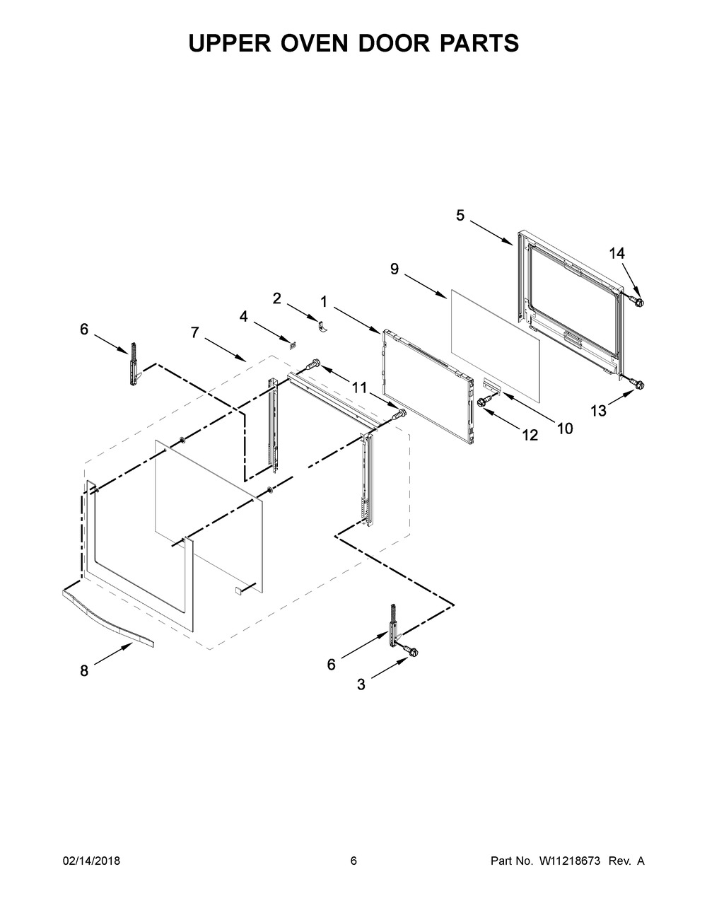 Upper Oven Door Parts Diagram and Parts List for WOD97ES0ES03  Whirlpool Wall Oven