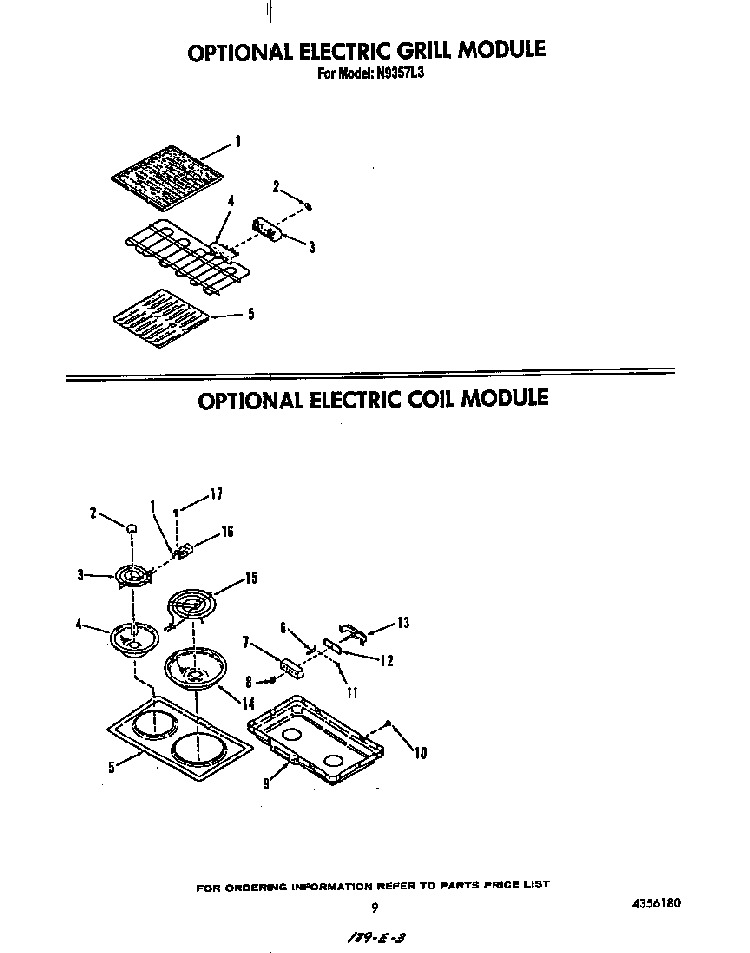 ^electric Grill Diagram and Parts List for N9357*3  Roper Range