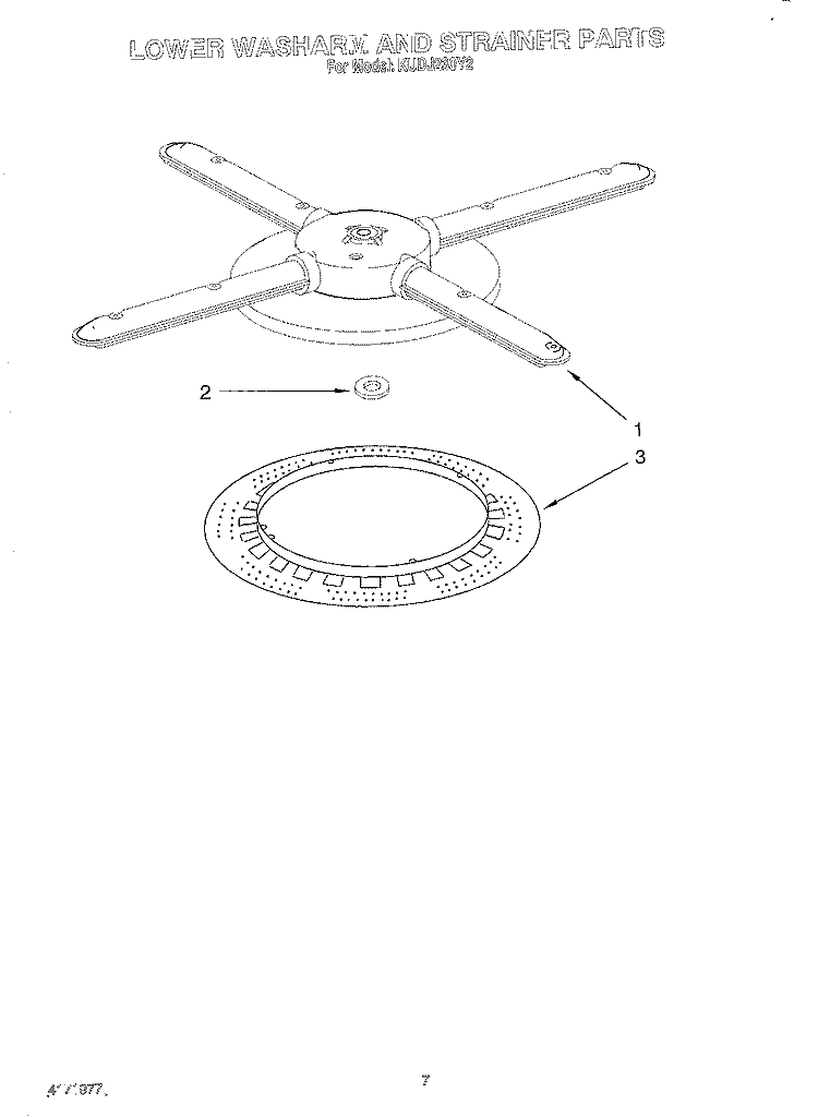 LOWER WASHARM AND STRAINER Diagram and Parts List for KUDJ230Y2  KitchenAid Dishwasher