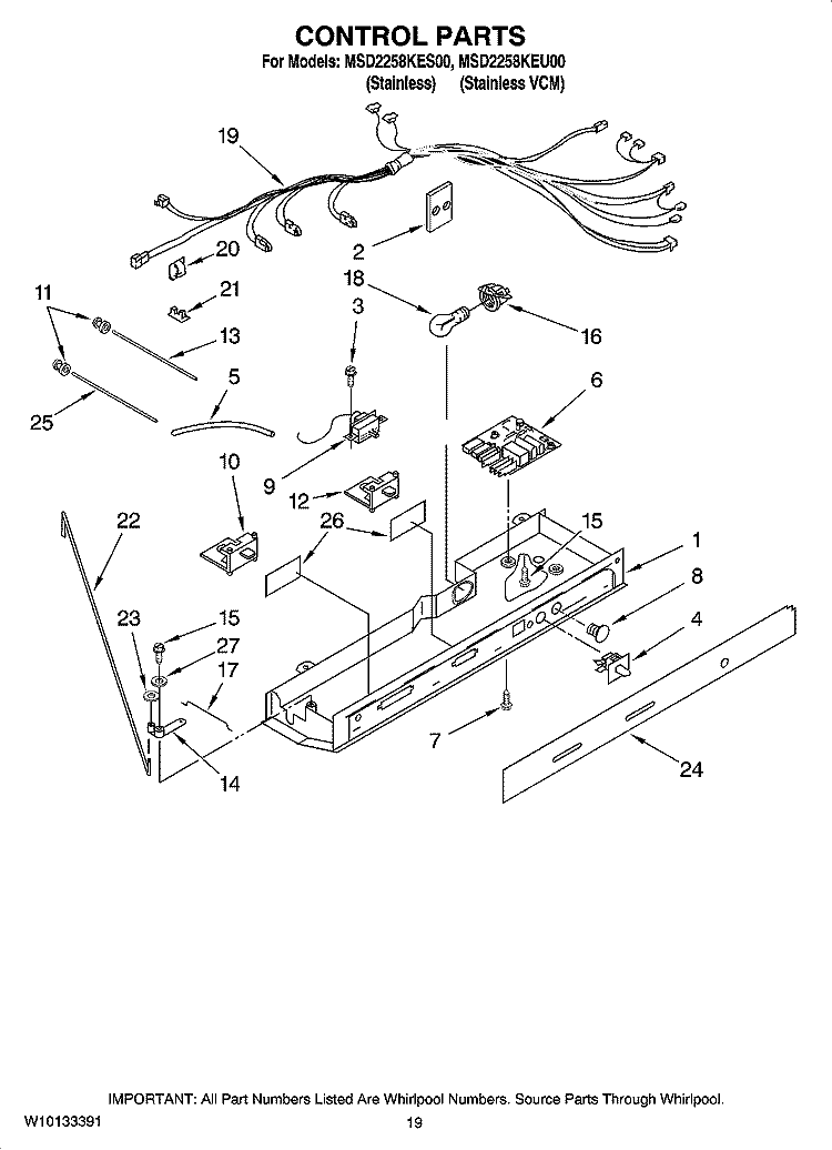 CONTROL PARTS Diagram and Parts List for MSD2258KEU00  Whirlpool Refrigerator
