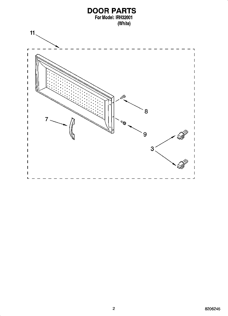 DOOR PARTS Diagram and Parts List for IRH32001  Inglis Microwave