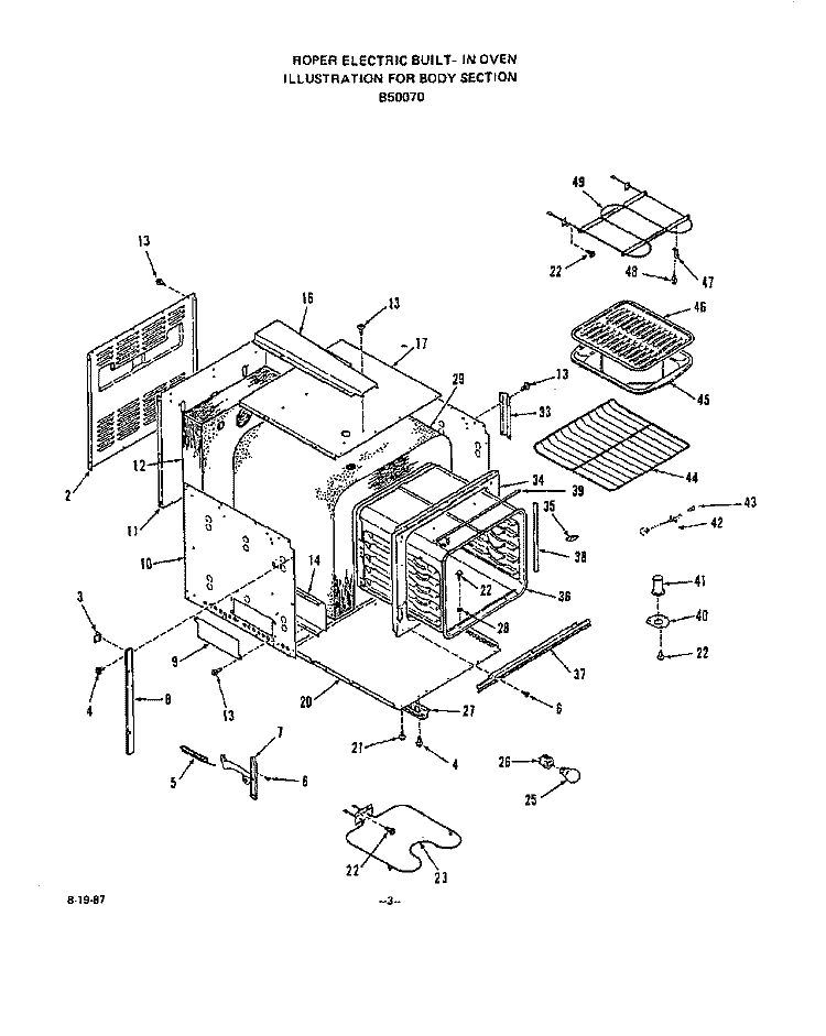 BODY Diagram and Parts List for B5007X0  Roper Range