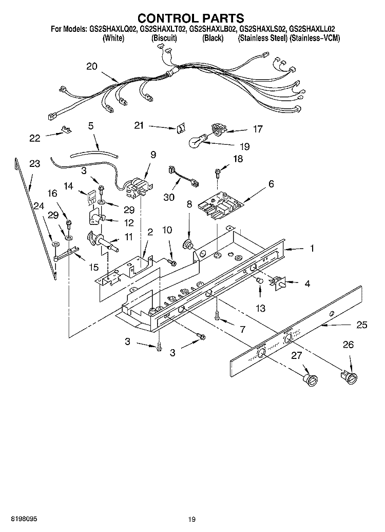 CONTROL Diagram and Parts List for GS2SHAXLS02  Whirlpool Refrigerator