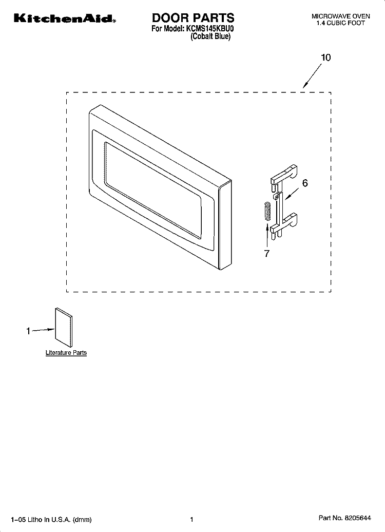 DOOR PARTS Diagram and Parts List for KCMS145KBU0  KitchenAid Microwave
