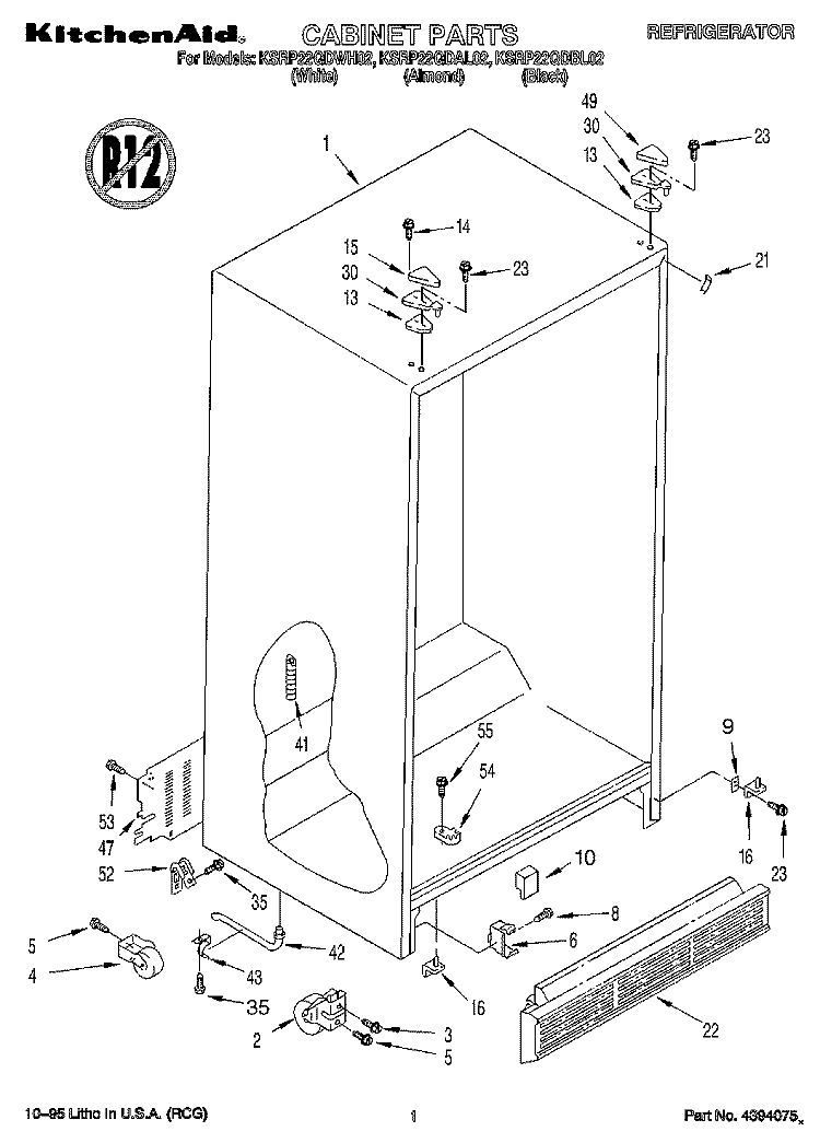 CABINET Diagram and Parts List for KSRP22QDAL02  KitchenAid Refrigerator