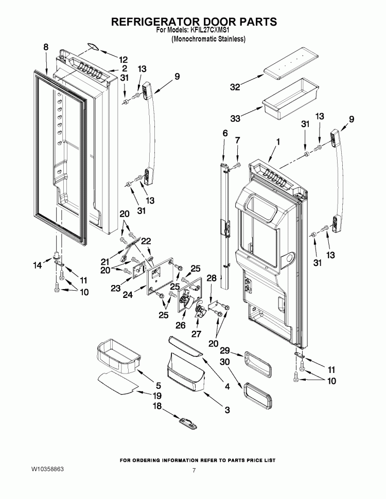 REFRIGERATOR DOOR PARTS Diagram and Parts List for KFIL27CXMS1  KitchenAid Refrigerator