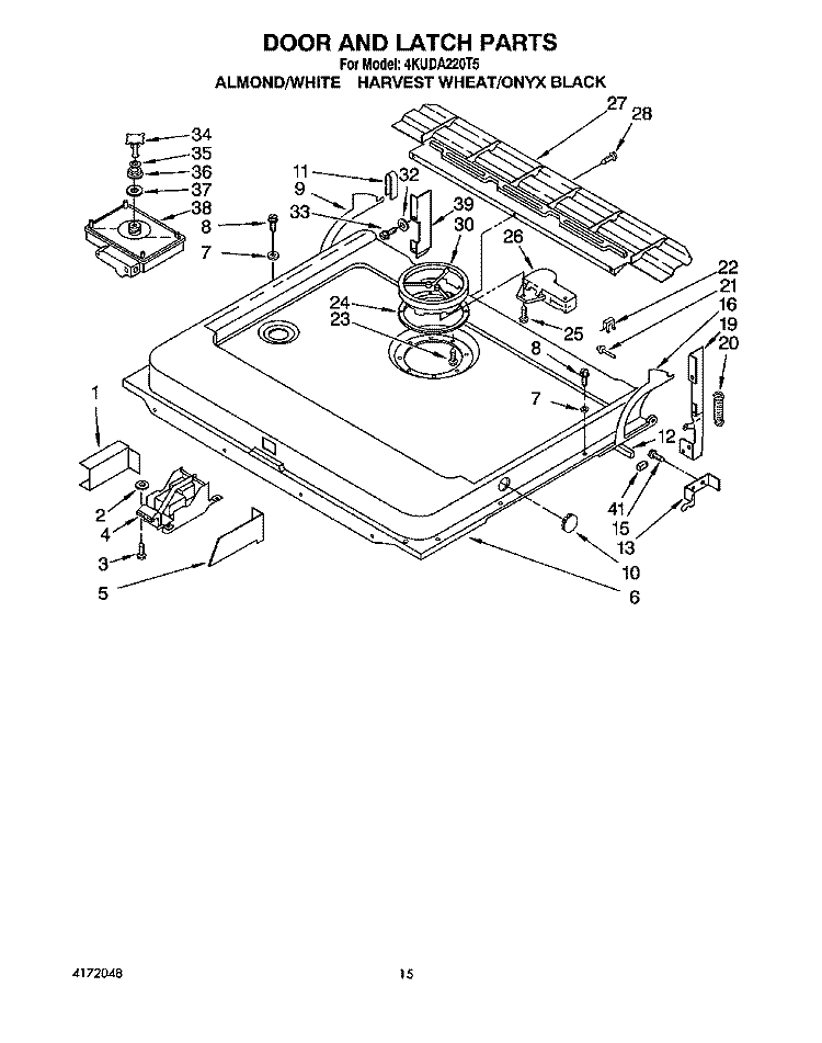DOOR AND LATCH Diagram and Parts List for 4KUDA220T5  KitchenAid Dishwasher
