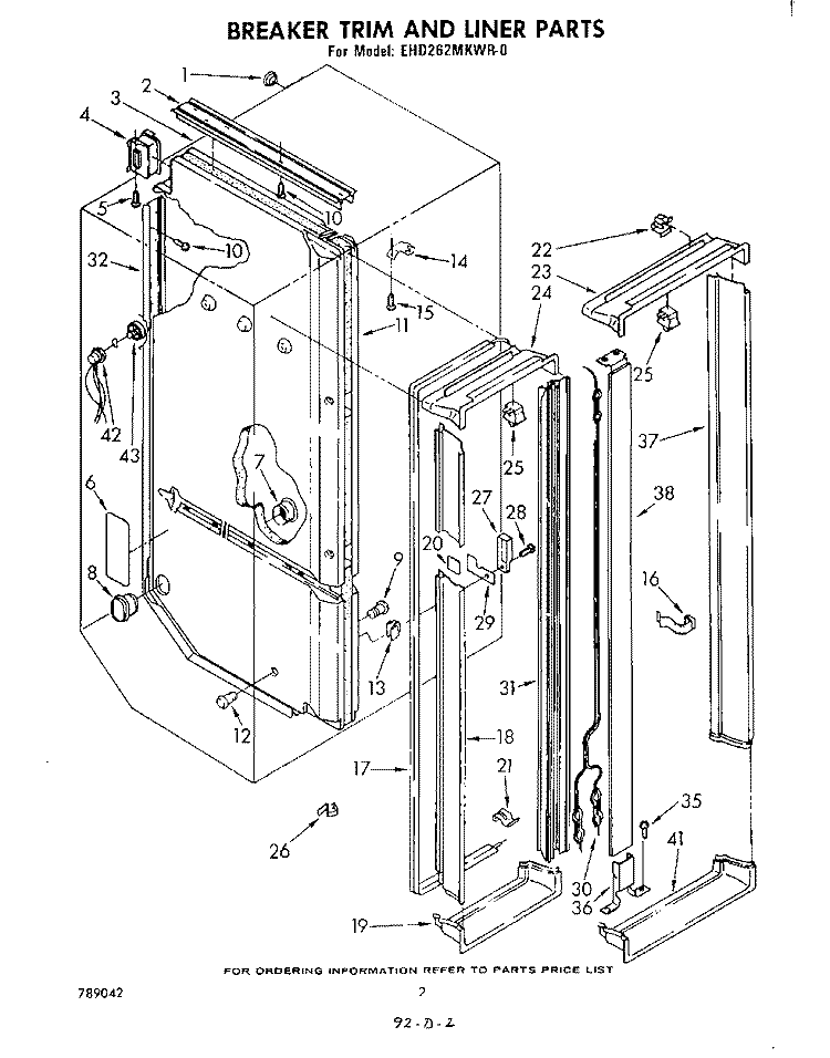 BREAKER TRIM AND LINER Diagram and Parts List for EHD262MKWR0  Whirlpool Refrigerator