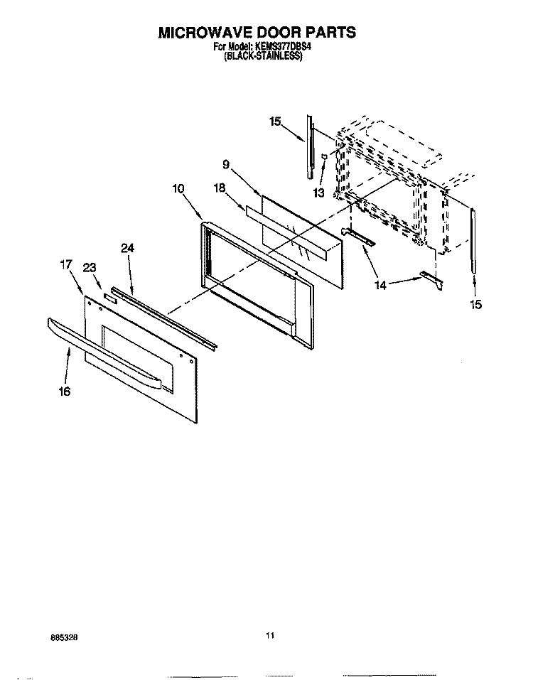 MICROWAVE DOOR, OPTIONAL Diagram and Parts List for KEMS377DBS4  KitchenAid Microwave Oven Combo