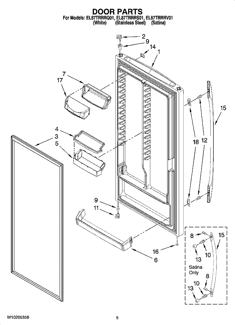 DOOR PARTS Diagram and Parts List for EL87TRRRQ01  Whirlpool Refrigerator