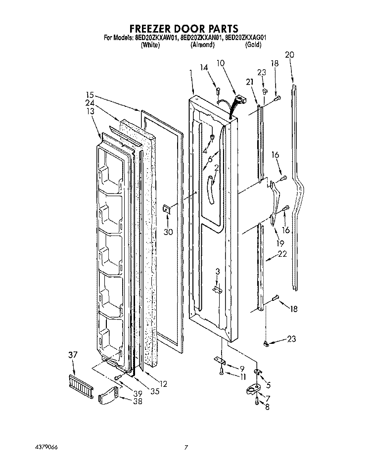 FREEZER DOOR Diagram and Parts List for 8ED20ZKXAW01  Whirlpool Refrigerator