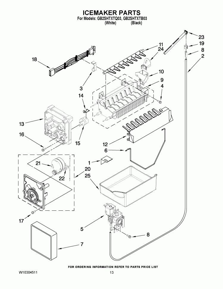 ICEMAKER PARTS Diagram and Parts List for GB2SHTXTB03  Whirlpool Refrigerator