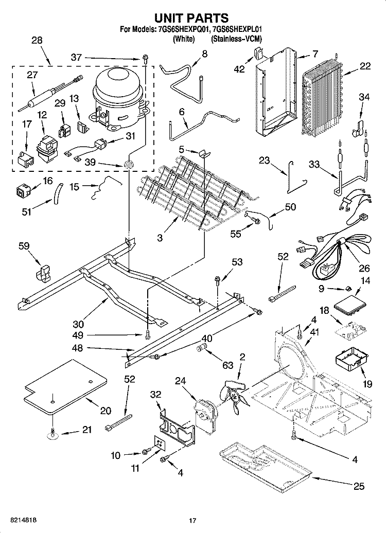 UNIT PARTS Diagram and Parts List for 7GS6SHEXPL01  Whirlpool Refrigerator