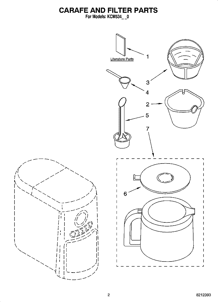 CARAFE AND FILTER PARTS Diagram and Parts List for KCM534OB0  KitchenAid Coffee Maker