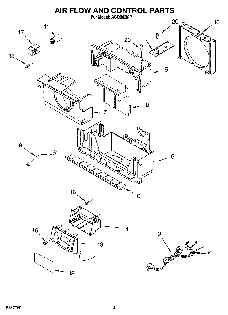 AIR FLOW AND CONTROL PARTS Diagram and Parts List for ACQ062MP1  Whirlpool Air Conditioner