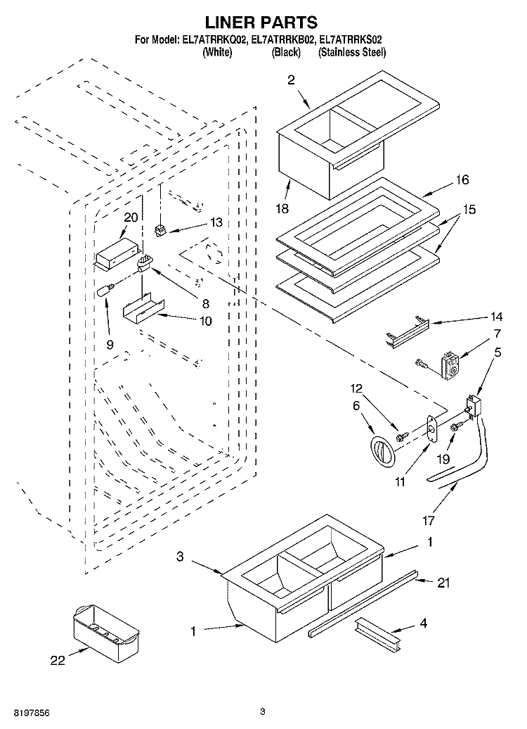 LINER Diagram and Parts List for EL7ATRRKQ02  Whirlpool Refrigerator