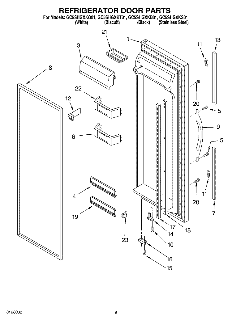 REFRIGERATOR DOOR Diagram and Parts List for GC5SHGXKB01  Whirlpool Refrigerator