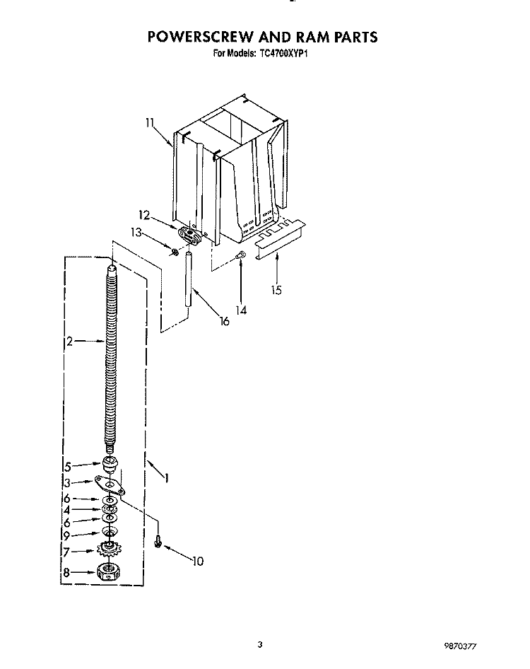 POWERSCREW AND RAM Diagram and Parts List for TC4700XYP1  Whirlpool Trash Compactor