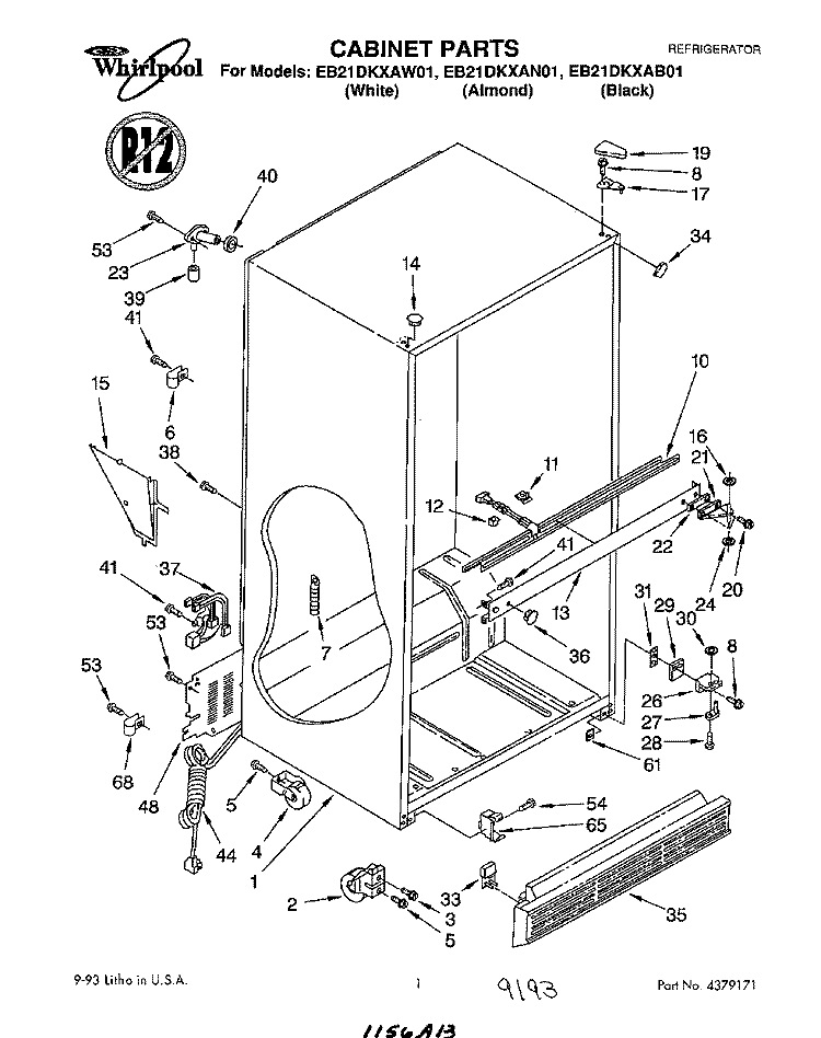 CABINET Diagram and Parts List for EB21DKXAW01  Whirlpool Refrigerator