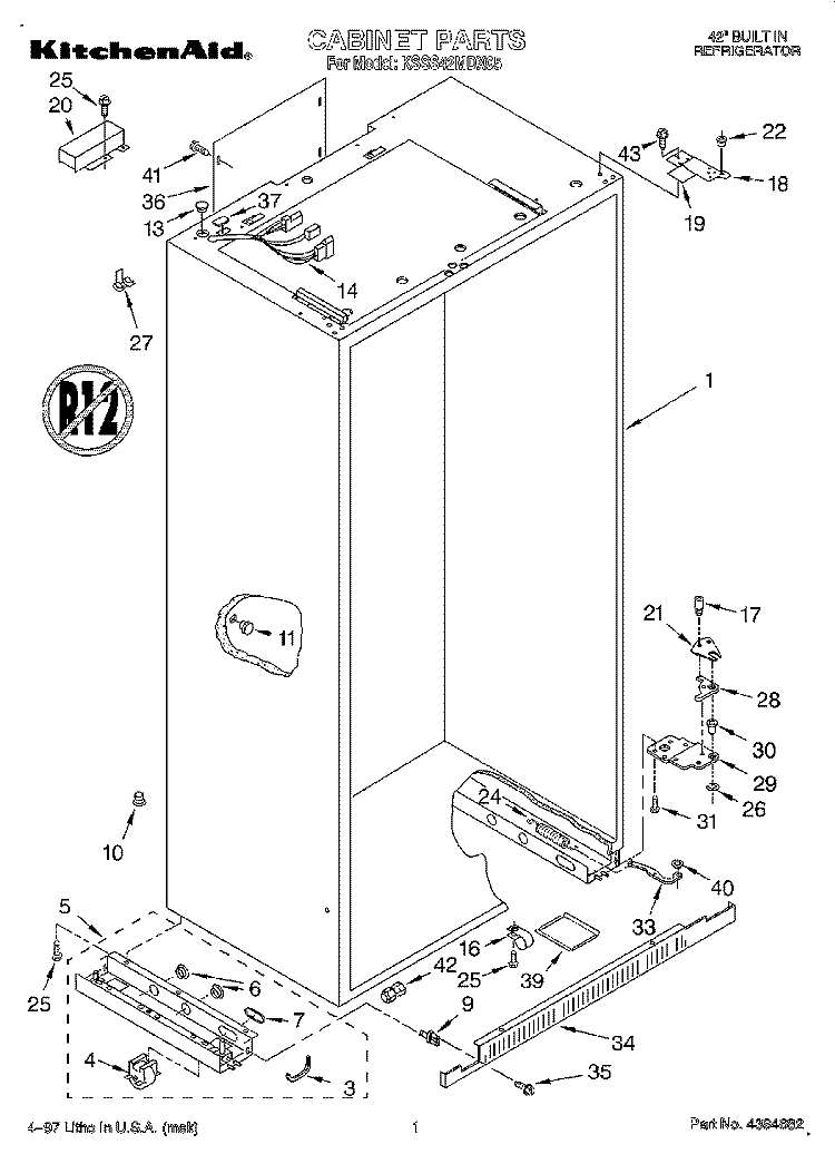 CABINET Diagram and Parts List for KSSS42MDX05  KitchenAid Refrigerator