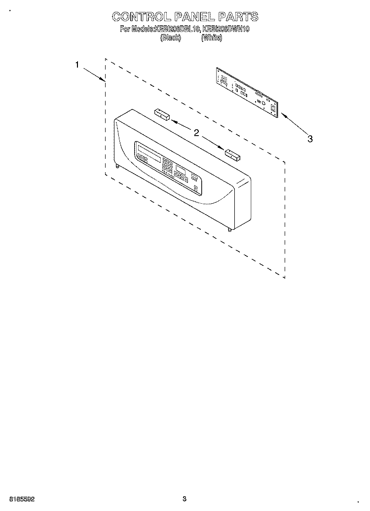 CONTROL PANEL Diagram and Parts List for KEBI206DWH10  KitchenAid Wall Oven