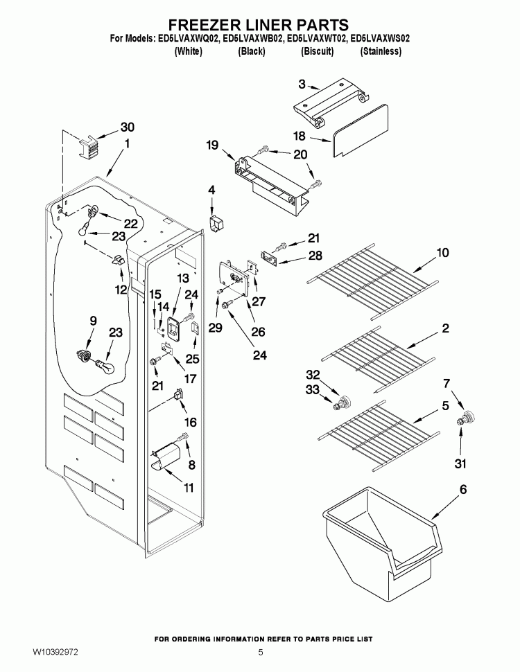 FREEZER LINER PARTS Diagram and Parts List for ED5LVAXWB02  Whirlpool Refrigerator