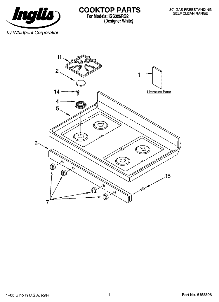 COOKTOP PARTS Diagram and Parts List for IGS325RQ2  Inglis Range