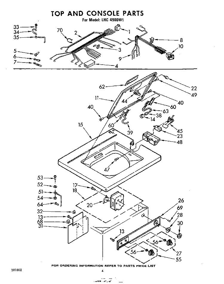 TOP AND CONSOLE Diagram and Parts List for LHC4900W1  Whirlpool Washer