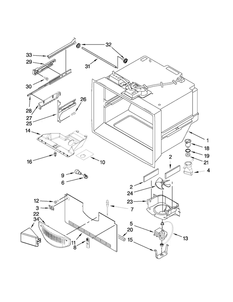 Freezer Liner Parts Diagram and Parts List for WRF535SMBM00  Whirlpool Refrigerator