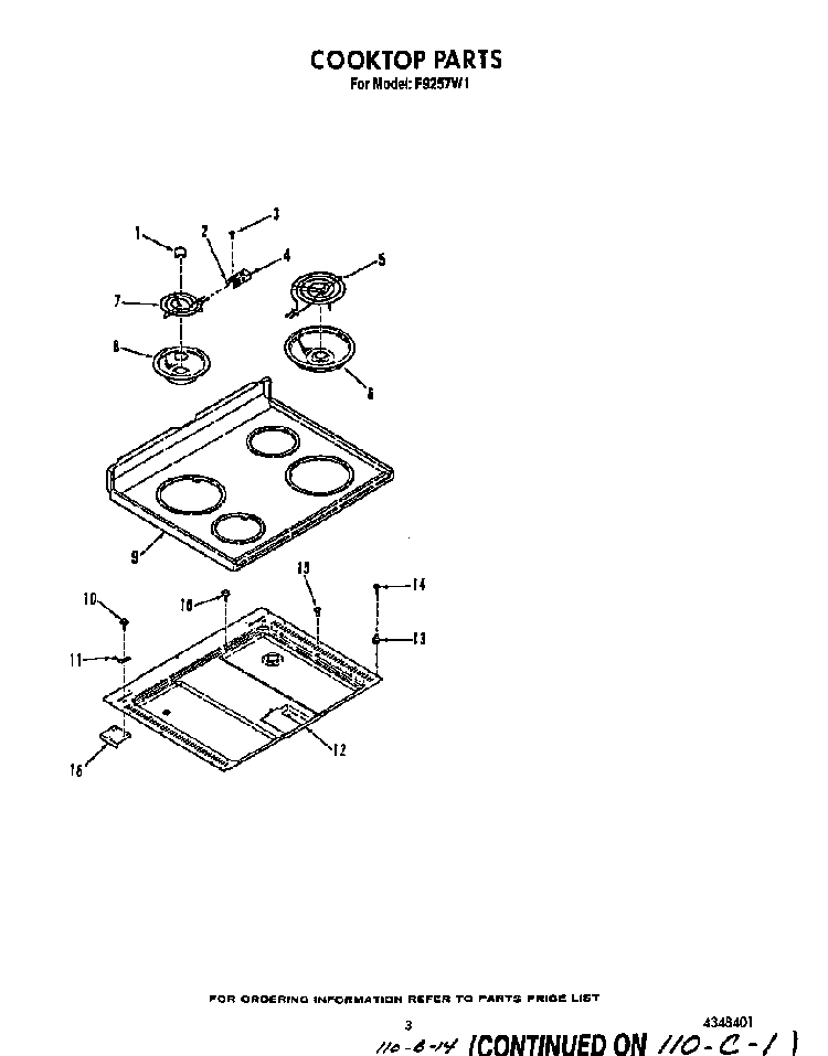 Cooktop Diagram and Parts List for F9257*1  Roper Range