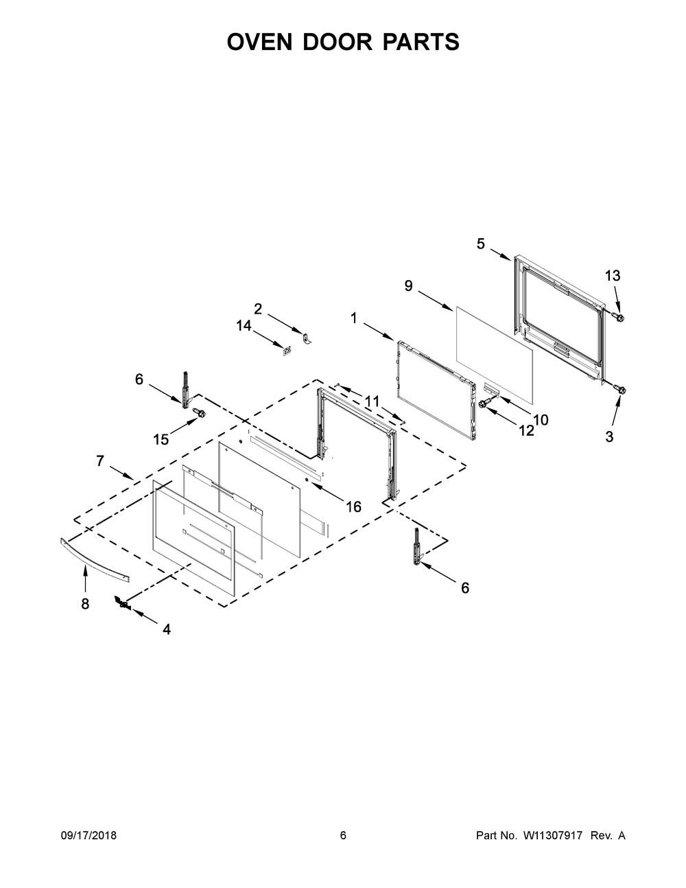 Oven Door Parts Diagram and Parts List for WOS97EC0HZ01  Whirlpool Wall Oven