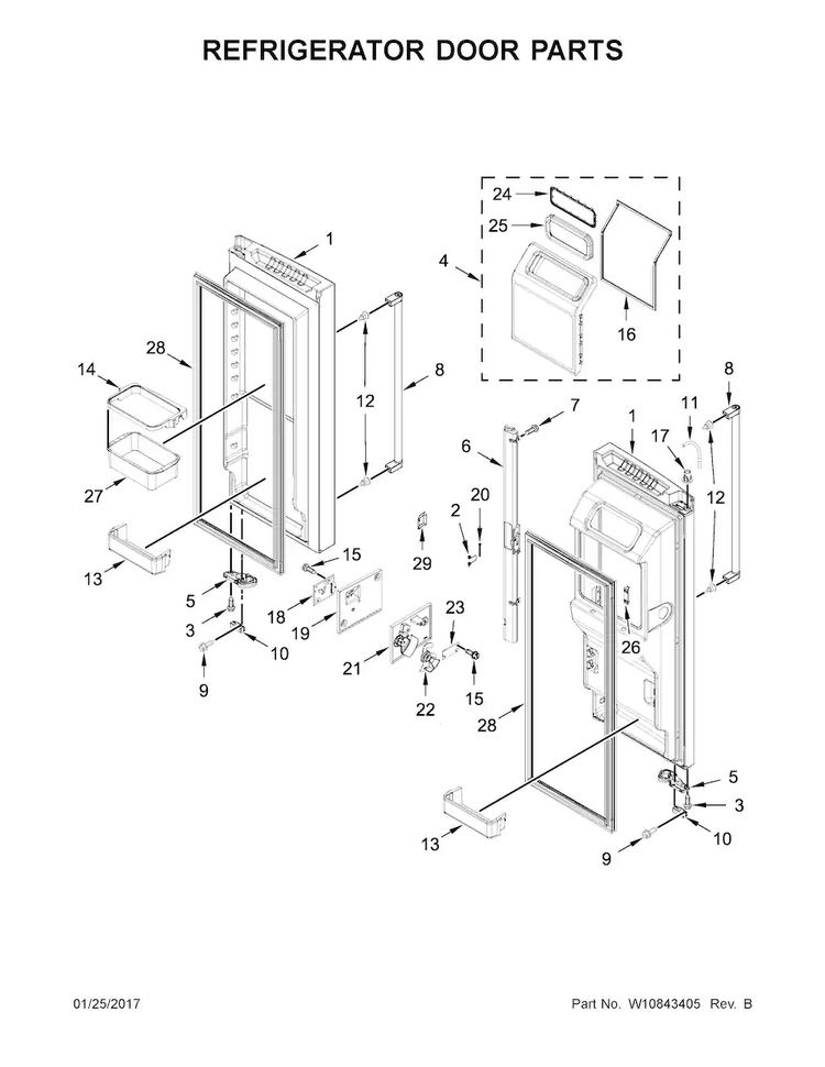Refrigerator Door Parts Diagram and Parts List for KRFF707ESS01  KitchenAid Refrigerator