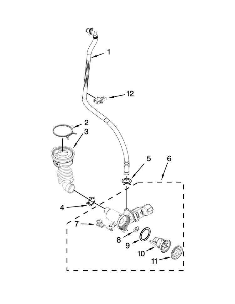 Pump Parts Diagram and Parts List for WFW61HEBW0  Whirlpool Washer