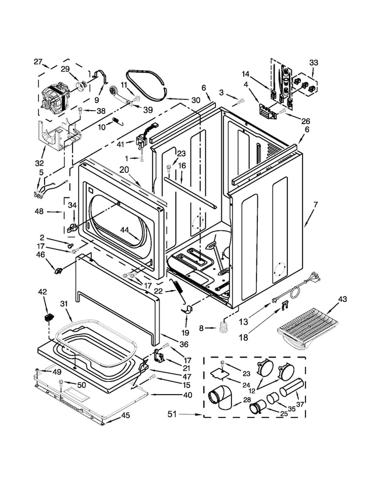 Cabinet Parts Diagram and Parts List for 110C68012011  Kenmore Dryer
