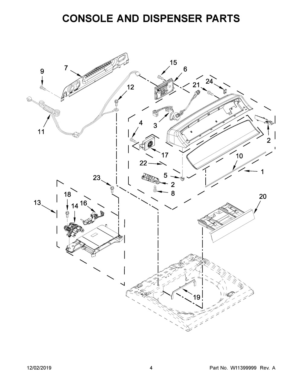 Console And Dispenser Parts Diagram and Parts List for WTW8500DW6  Whirlpool Washer