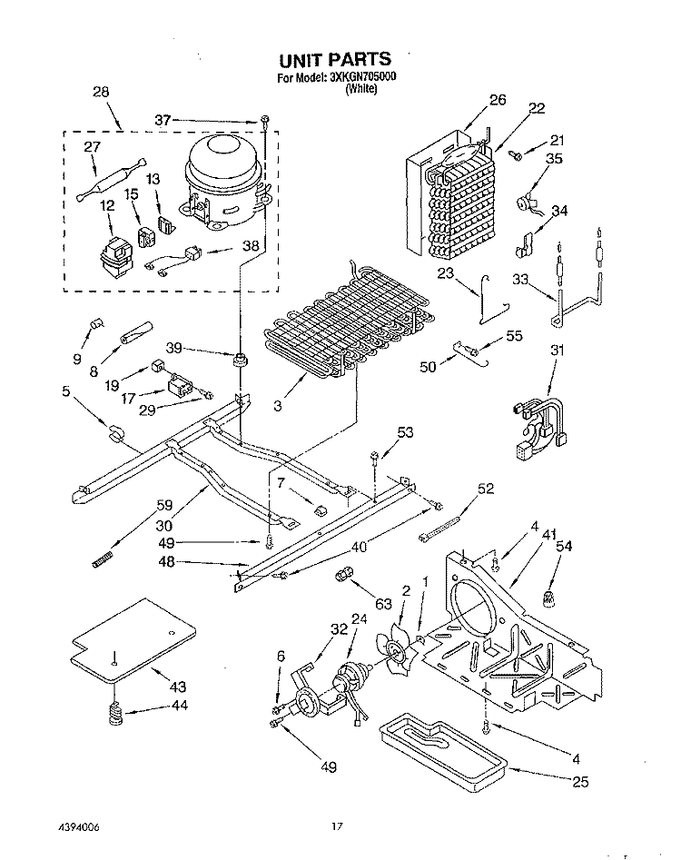 UNIT Diagram and Parts List for 3XKGN705000  Whirlpool Refrigerator