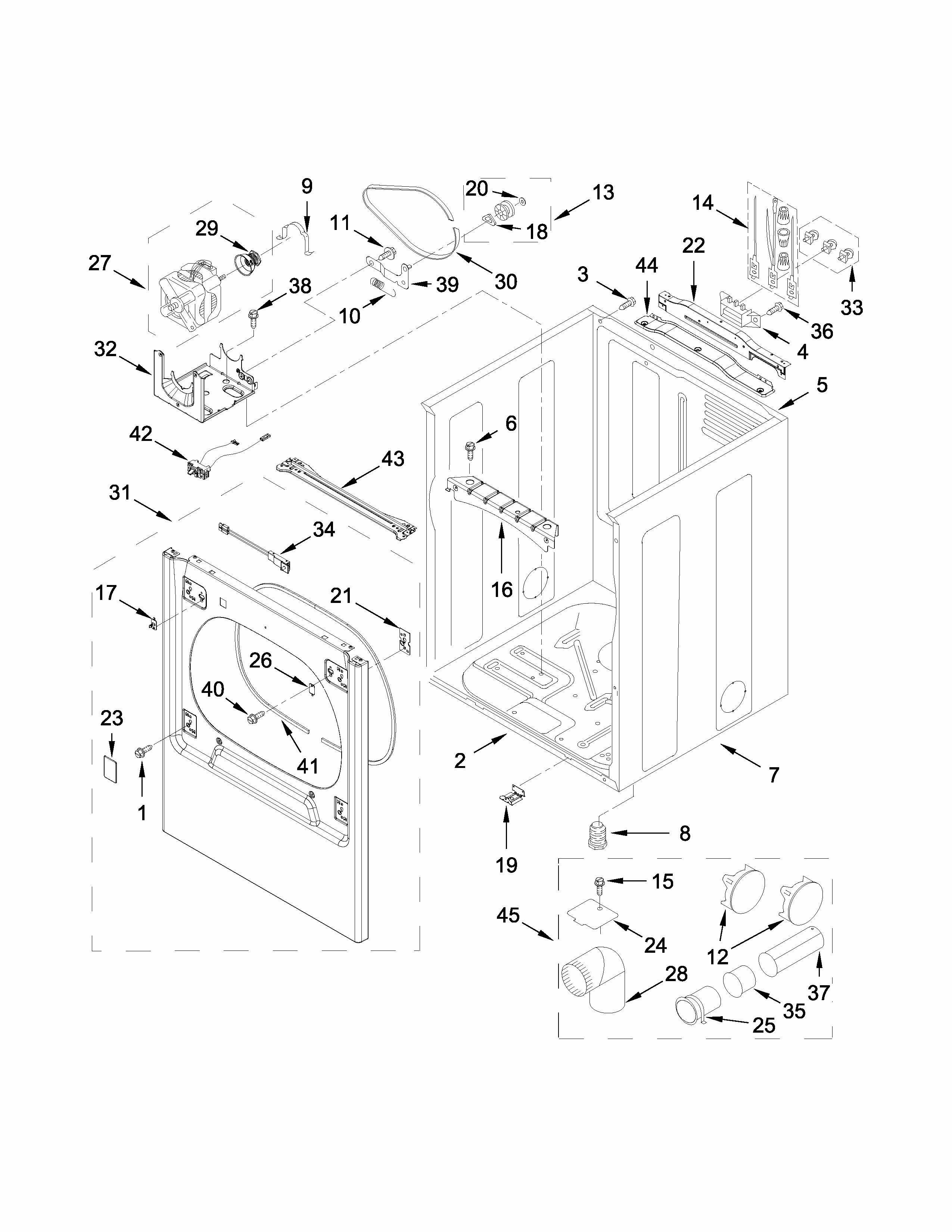 Cabinet Parts Diagram and Parts List for 11068132411  Kenmore Dryer