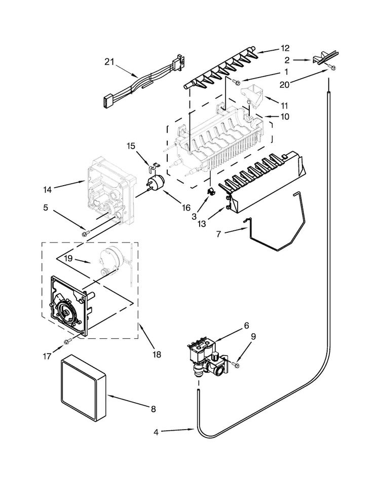 Ice Maker Parts Diagram and Parts List for 10651129212  Kenmore Refrigerator
