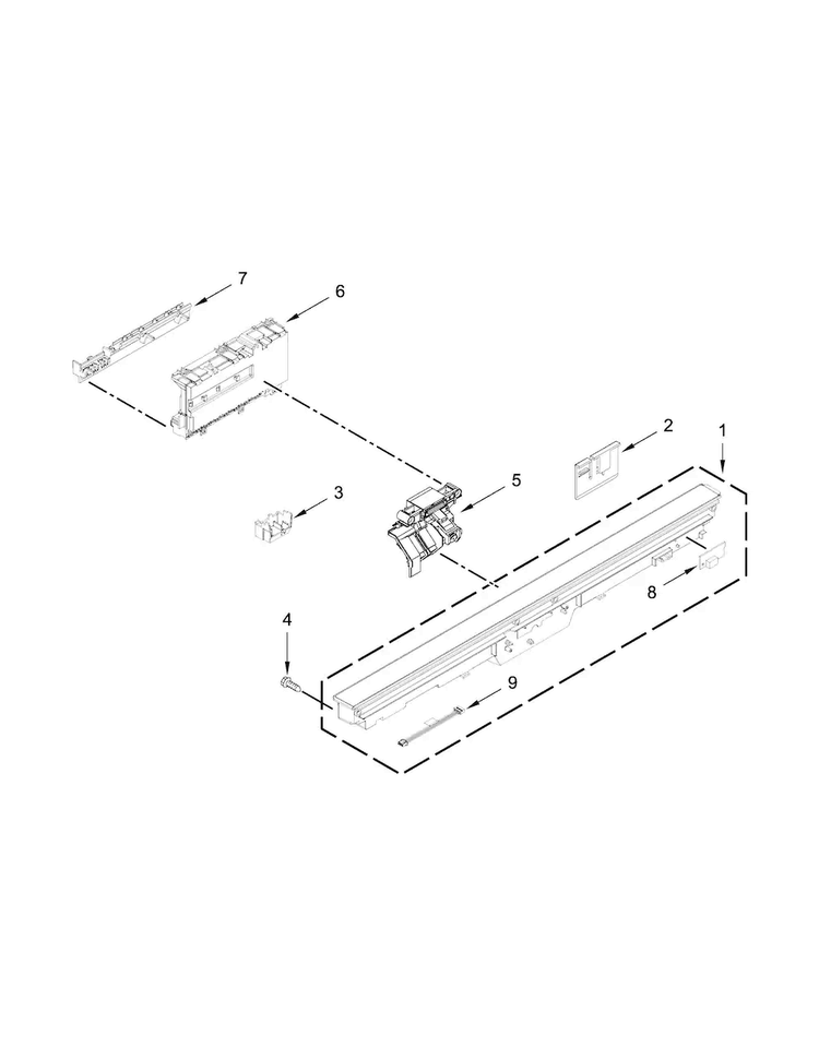 Control Panel And Latch Parts Diagram and Parts List for KDTE404DWH0  KitchenAid Dishwasher