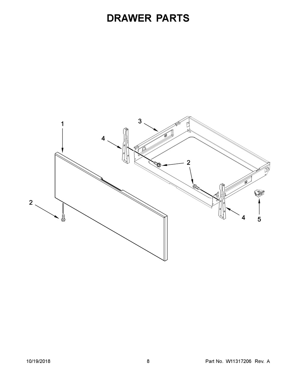 Drawer Parts Diagram and Parts List for YIES790GS0  Whirlpool Range